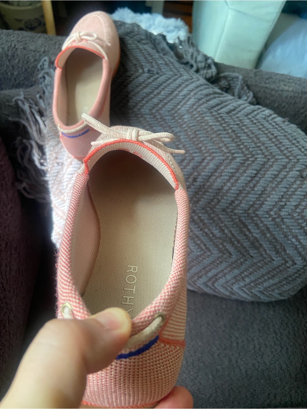 Rothy's Pink Knit Slip-On Loafers with Cream Laces - Picture 4 of 9